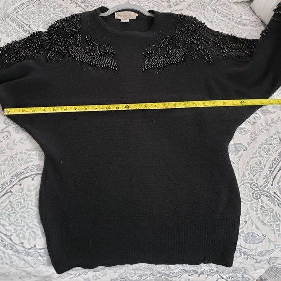 Vivien Forest Vintage Angora Lambswool Black Sweater with Beading Size L - Picture 7 of 8